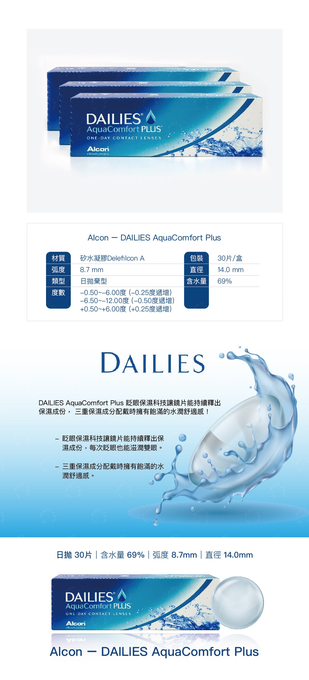 DAILIES AQUA COMFORT PLUS 1DAY （近視）ALCON 每日即棄隱形眼鏡